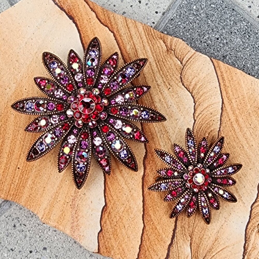Joan Rivers Aurora Borealis Crystal Swarovski Flower Brooch 2 Piece Set Vintage - Picture 6 of 6